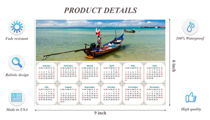 2026 Peel & Stick Calendar - Today is my Lucky Day - Removable - Thai Boat on a Beach (9"x 6")