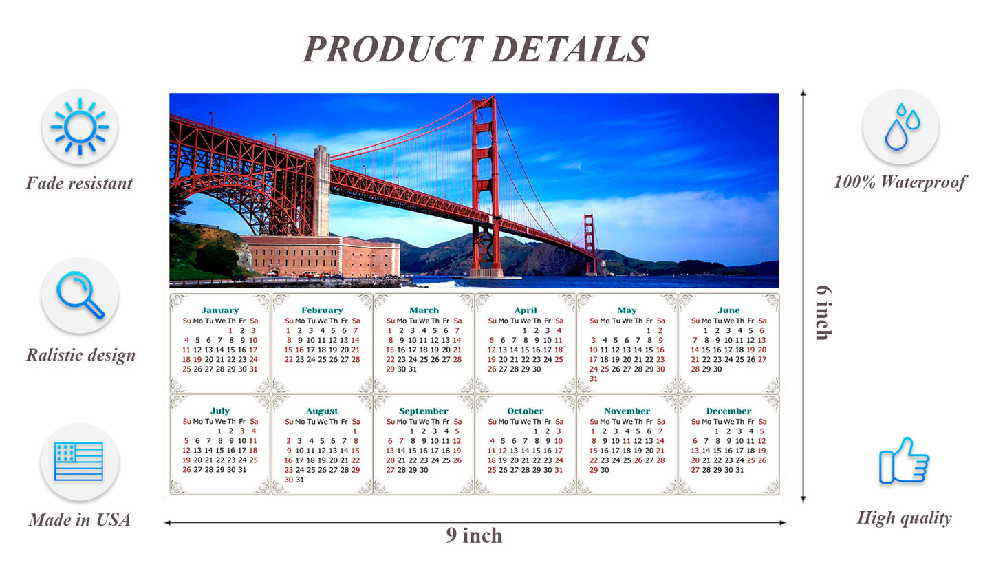 2026 Peel & Stick Calendar - Today is my Lucky Day - Removable - Golden Gate Bridge (9"x 6")