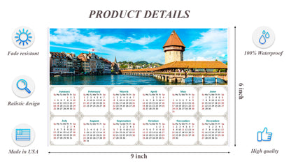 2026 Peel & Stick Calendar - Today is my Lucky Day - Removable - Chapel bridge in Lucerne (9"x 6")