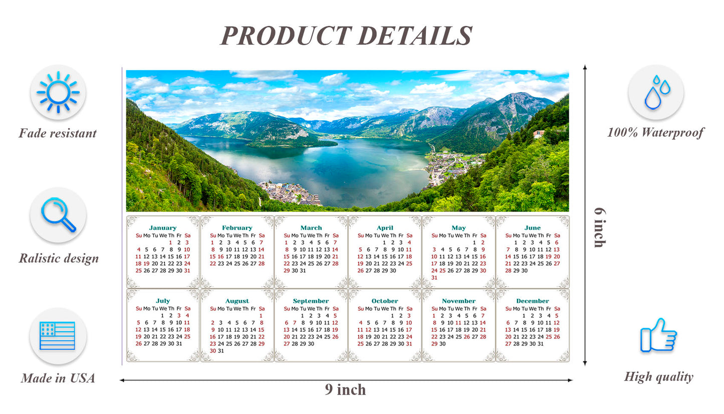 2026 Peel & Stick Calendar - Today is my Lucky Day - Removable - Hallstatt mountain (9"x 6")