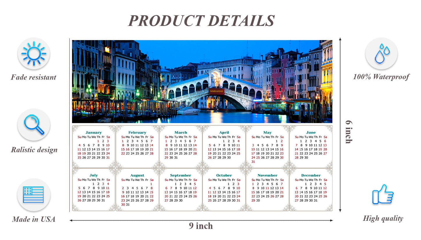 2026 Peel & Stick Calendar - Today is my Lucky Day - Removable - Nightlife on The Canal (9"x 6")