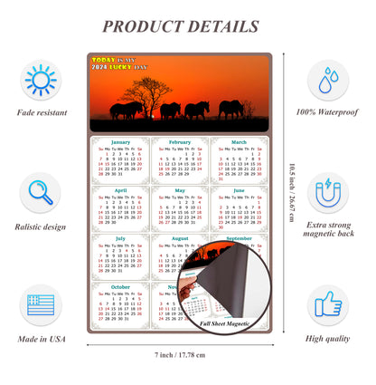 2024 Magnetic Calendar - Calendar Magnets - Today is my Lucky Day - (Fade, Tear, and Water Resistant) - Horses Themed 011