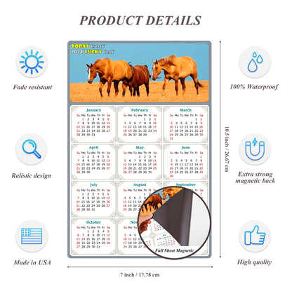 2024 Magnetic Calendar - Calendar Magnets - Today is my Lucky Day - (Fade, Tear, and Water Resistant) - Horses Themed 017