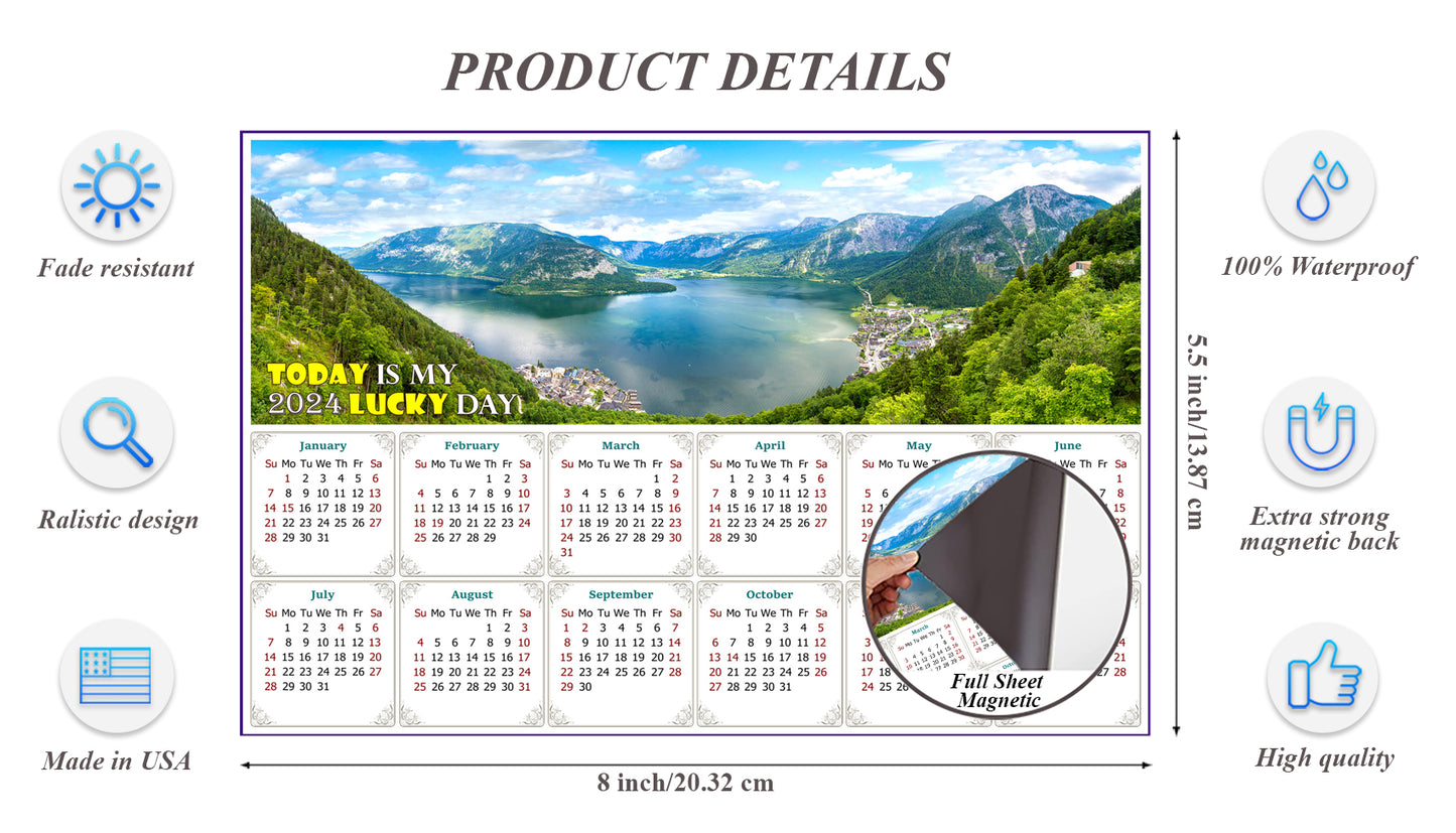 2024 Magnetic Calendar - Calendar Magnets - Today is my Lucky Day (Hallstatt mountain village, Salzkammergut, Austria)