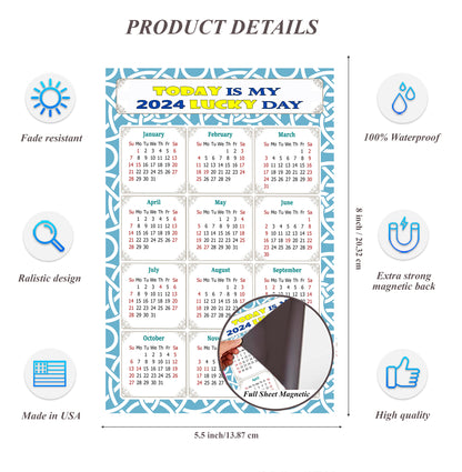 2024 Magnetic Calendar - Calendar Magnets - Today is my Lucky Day - (Fade, Tear, and Water Resistant) - Themed 033