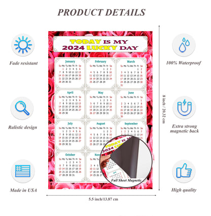 2024 Magnetic Calendar - Calendar Magnets - Today is my Lucky Day - (Fade, Tear, and Water Resistant) - Themed 028