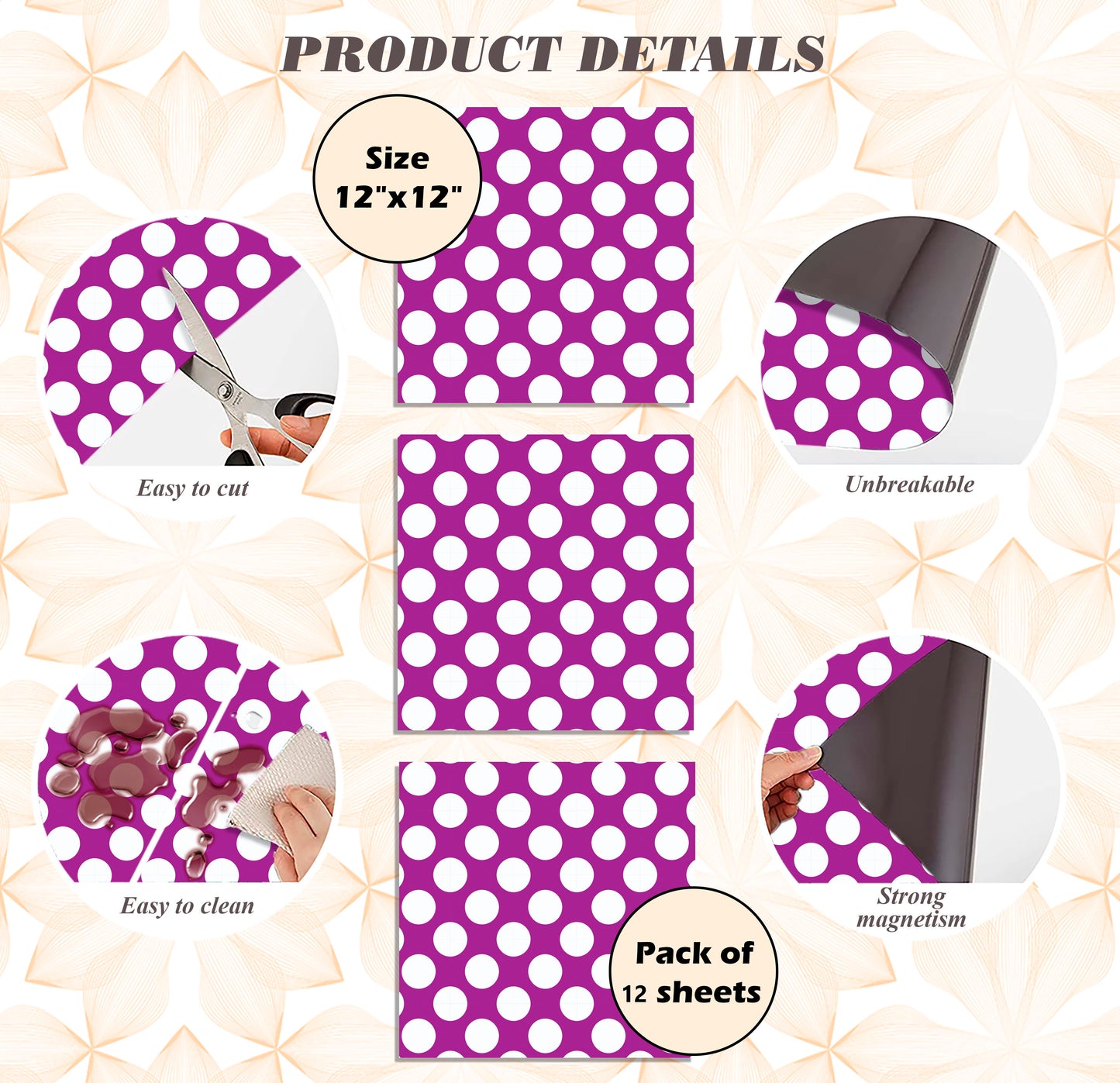 School Locker Magnetic Wallpaper - Pack of 12 Sheets - Polka Dot (vg 004)
