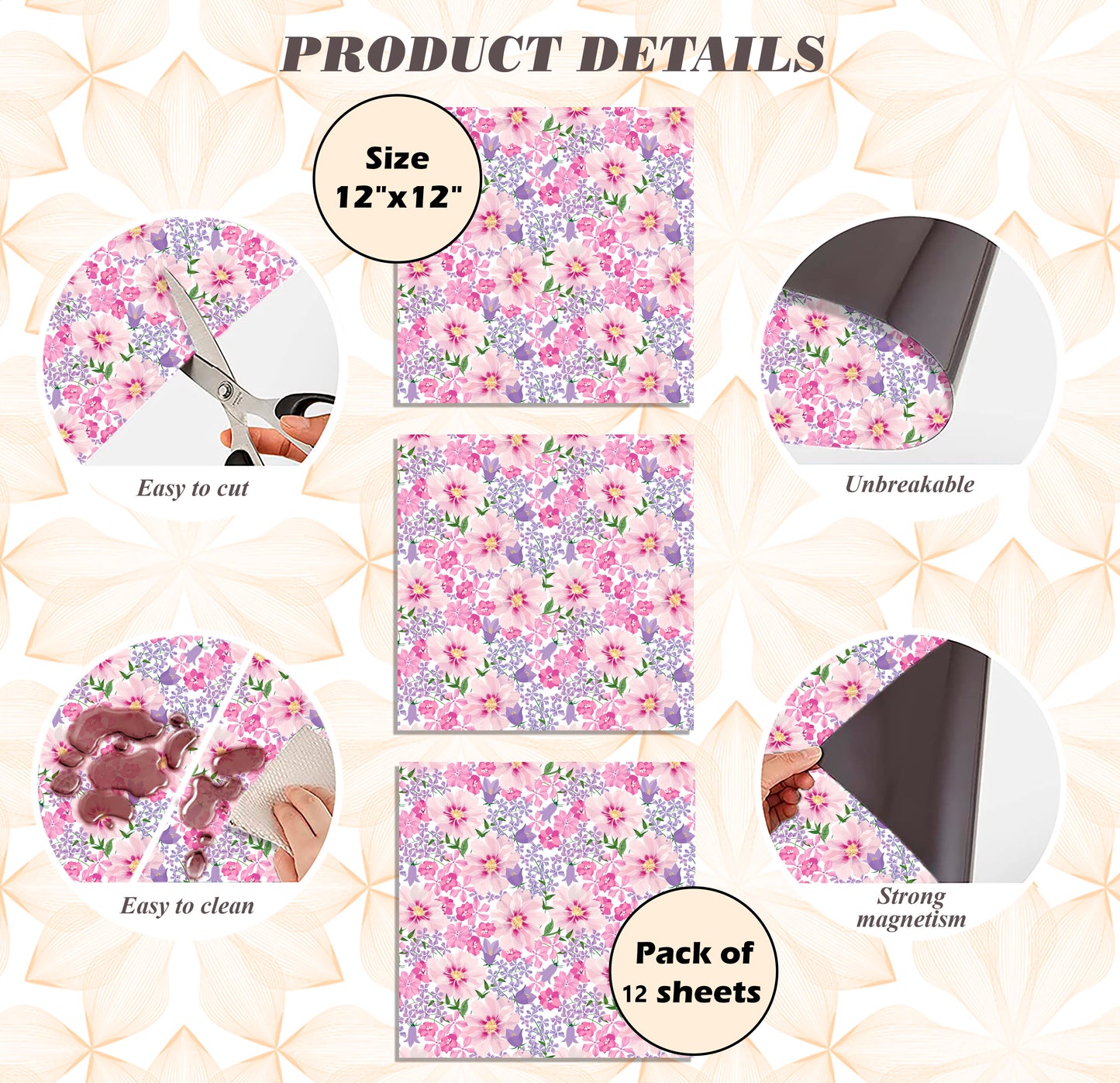 School Locker Magnetic Wallpaper - Pack of 12 Sheets - (Flowers vg07)