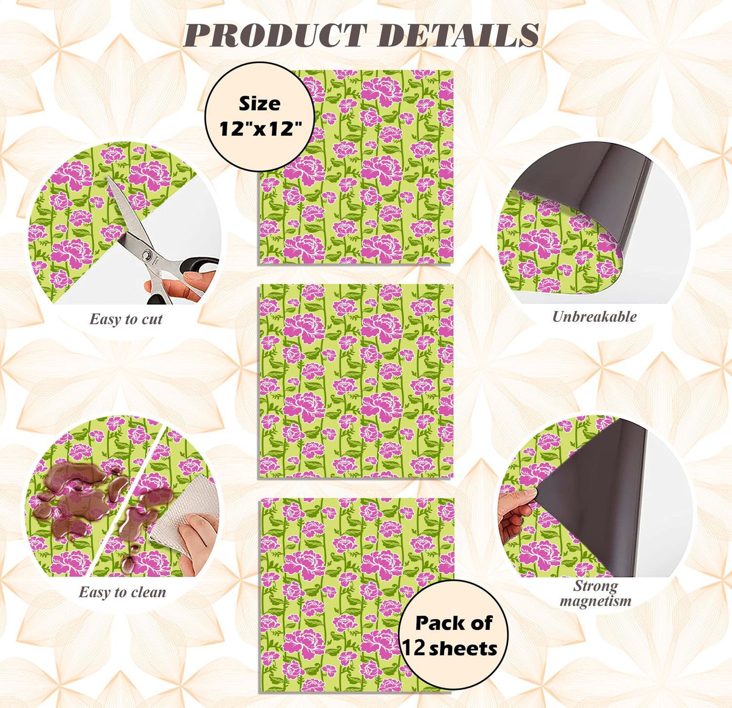 Magnetic Locker Wallpaper - Pack of 3 Sheets - (Flowers) (vg 015)
