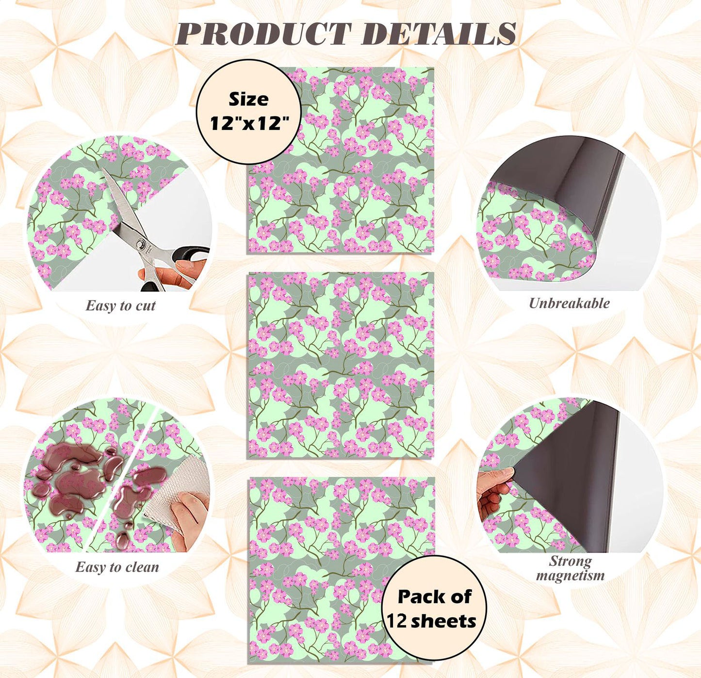 Deluxe School Locker Magnetic Wallpaper  Full Cover Standard Half Lockers Pack of 12 Sheets - (Flowers) (vg 031)