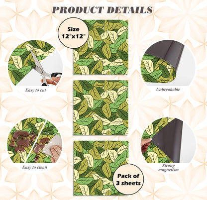 PELICAN INDUSTRIAL Deluxe School Locker Magnetic Wallpaper (Full Sheet Magnetic) - Full Cover Standard Half Lockers - Trimmable, Easy Install, Remove & Reuse - Pack of 12 Sheets - (Green Leaves vr51)