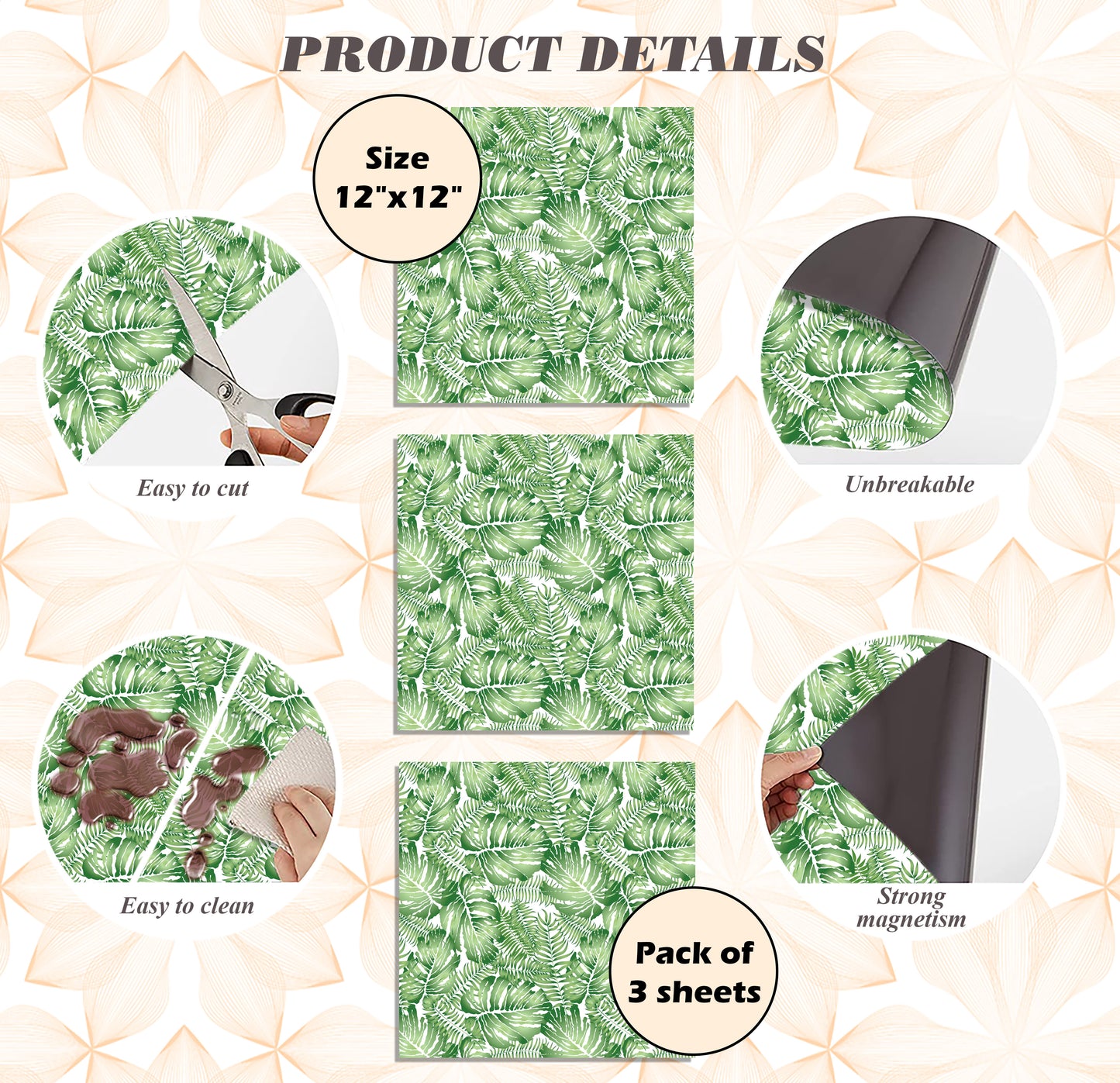 Deluxe School Locker Magnetic Wallpaper (Full sheet Magnetic) - Full Cover Standard Half Lockers - Trimmable, Easy Install, Remove & Reuse - Pack of 12 Sheets - (Green Tropical Leaves vr62)