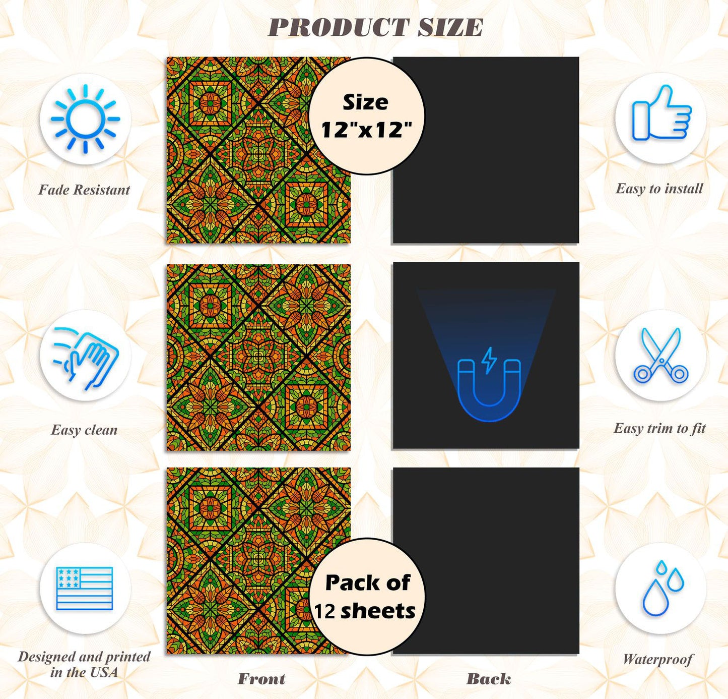 Deluxe School Locker Magnetic Wallpaper (Full sheet Magnetic) - Full Cover Standard Half Lockers - Trimmable, Easy Install, Remove & Reuse - Pack of 12 Sheets - Geometric (vg 022)
