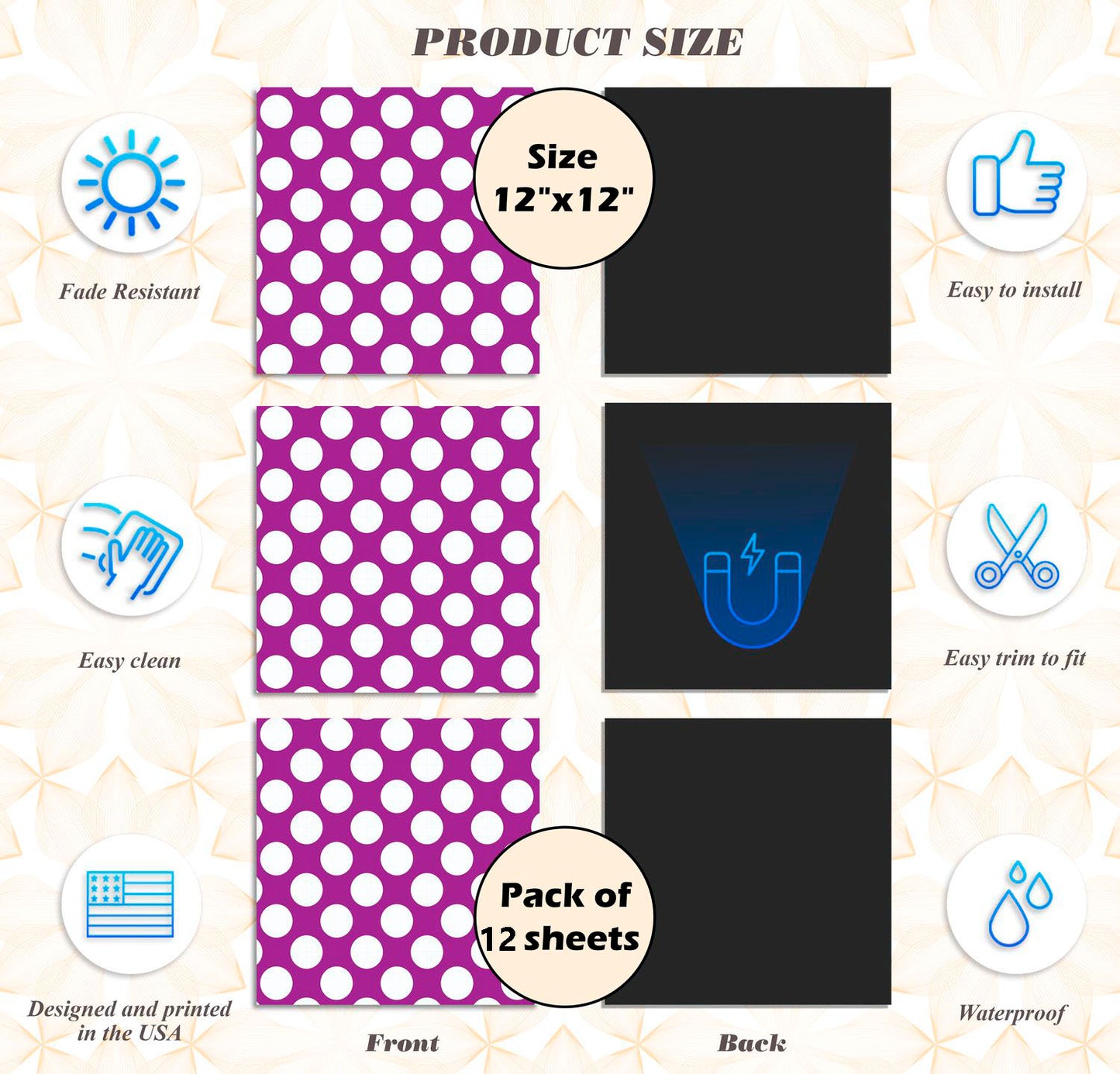 School Locker Magnetic Wallpaper - Pack of 12 Sheets - Polka Dot (vg 004)