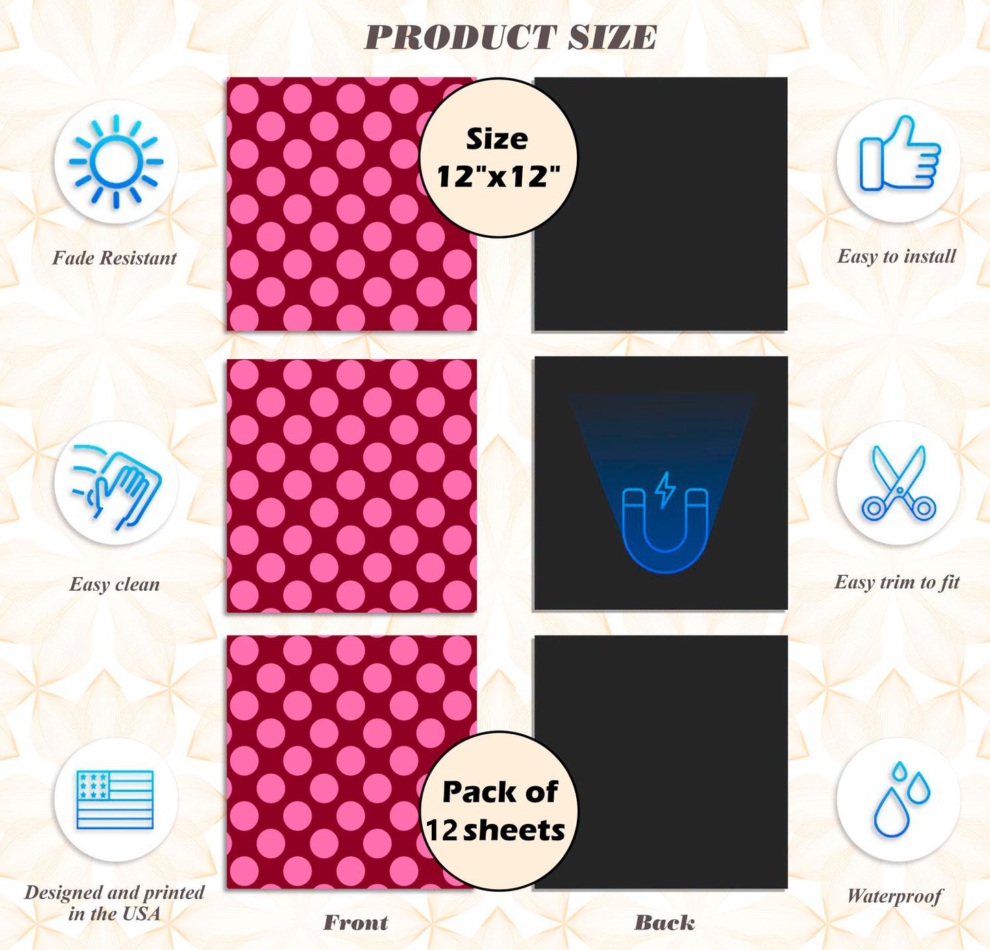 School Locker Magnetic Wallpaper - Pack of 12 Sheets - Polka Dot (vg 006)