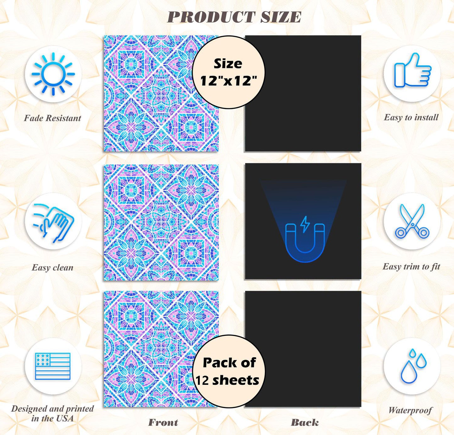 Deluxe School Locker Magnetic Wallpaper (Full sheet Magnetic) - Full Cover Standard Half Lockers - Trimmable, Easy Install, Remove & Reuse - Pack of 12 Sheets - Geometric (vg 021)