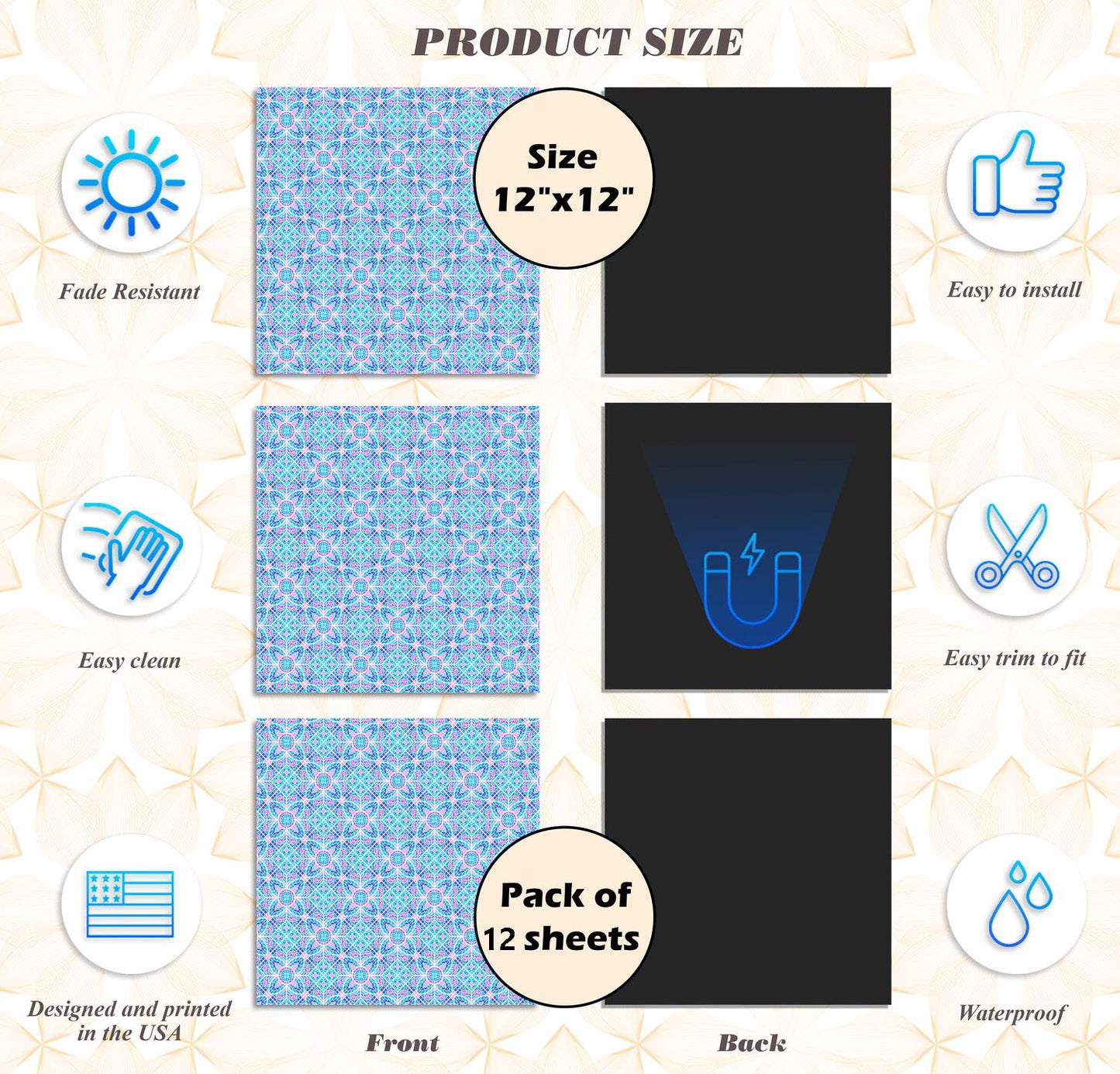 Deluxe School Locker Magnetic Wallpaper (Full sheet Magnetic) - Full Cover Standard Half Lockers - Trimmable, Easy Install, Remove & Reuse - Pack of 12 Sheets - Geometric (vg 024)