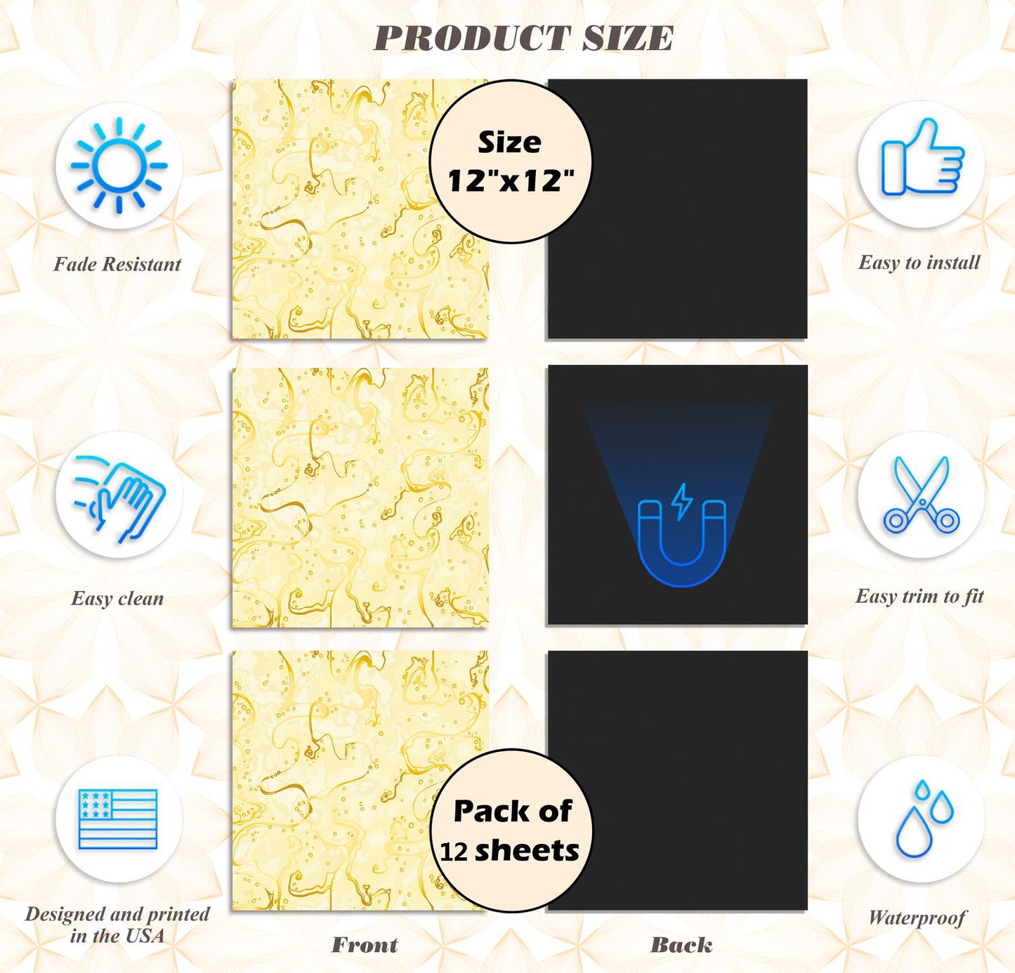 Deluxe School Locker Magnetic Wallpaper (Full sheet Magnetic) - Full Cover Standard Half Lockers - Trimmable, Easy Install, Remove & Reuse - Pack of 12 Sheets - (Marble) (vg 035)