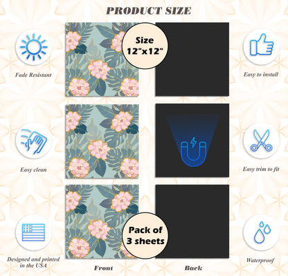 Deluxe School Locker Magnetic Wallpaper (Full sheet Magnetic) - Full Cover Standard Half Lockers - Trimmable, Easy Install, Remove & Reuse - Pack of 12 Sheets - (Tropical Leaves & Flowers vr34)