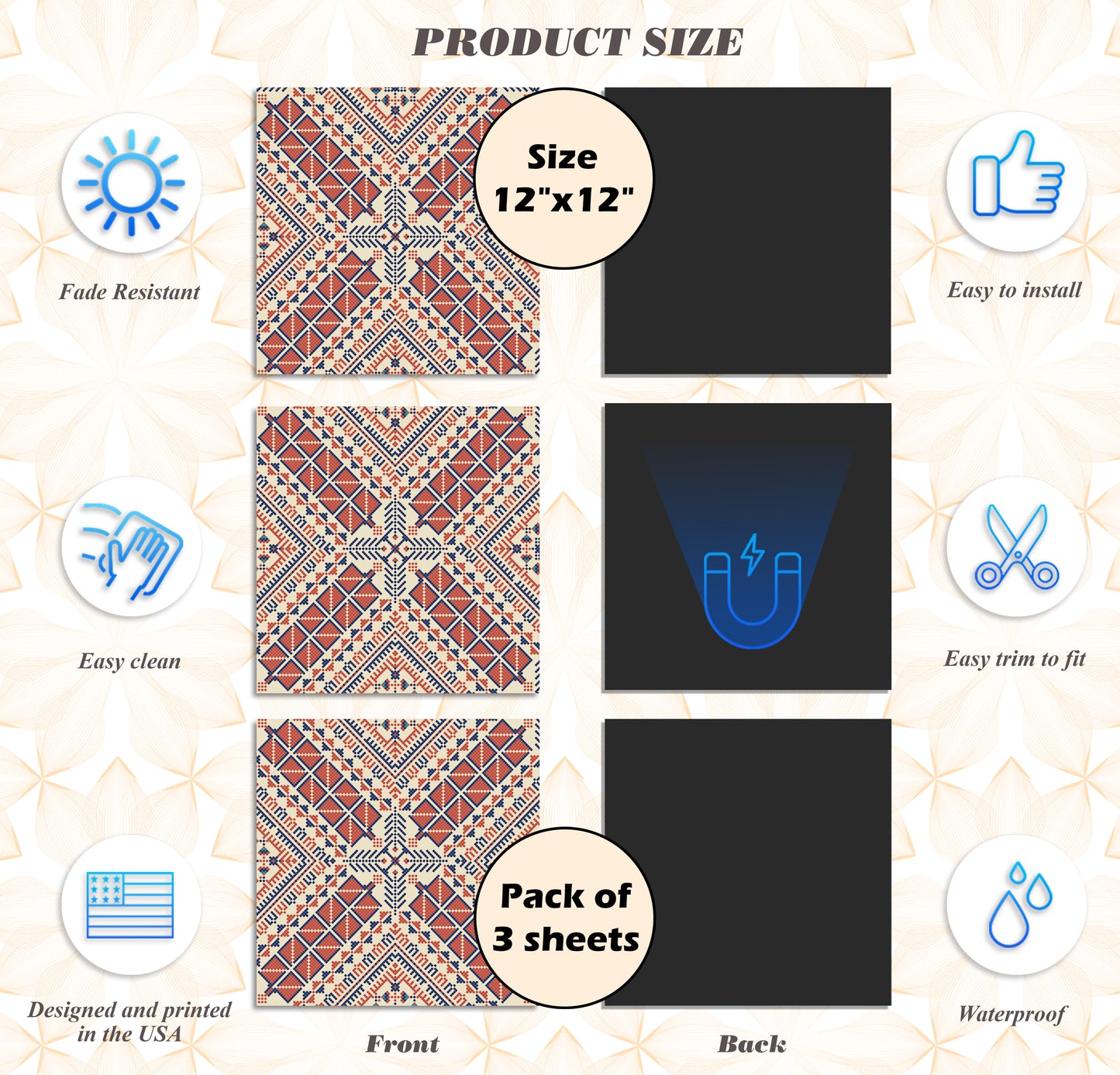 PELICAN INDUSTRIAL Deluxe School Locker Magnetic Wallpaper (Full Sheet Magnetic) - Full Cover Standard Half Lockers Pack of 12 Sheets - (Geometric vr36)
