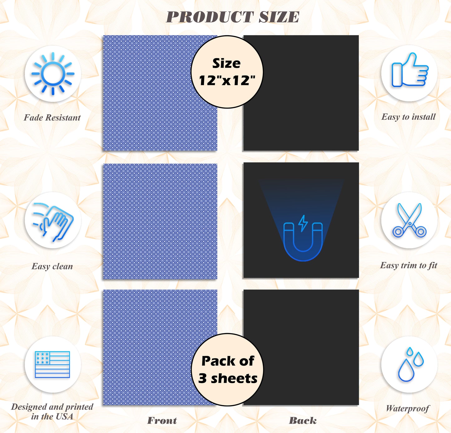 Deluxe School Locker Magnetic Wallpaper (Full sheet Magnetic) - Full Cover Standard Half Lockers - Trimmable, Easy Install, Remove & Reuse - Pack of 12 Sheets - (Geometric Blue vr45)