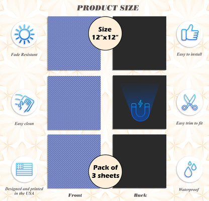 Deluxe School Locker Magnetic Wallpaper (Full sheet Magnetic) - Full Cover Standard Half Lockers - Trimmable, Easy Install, Remove & Reuse - Pack of 12 Sheets - (Geometric Blue vr45)