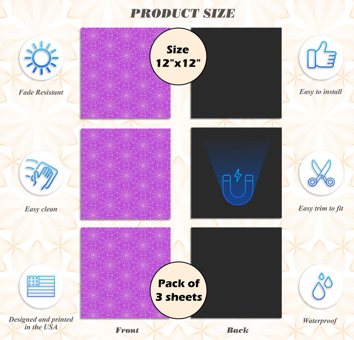 PELICAN INDUSTRIAL Deluxe School Locker Magnetic Wallpaper (Full Sheet Magnetic) - Full Cover Standard Half Lockers - Trimmable, Easy Install, Remove & Reuse - Pack of 12 Sheets - (Violet vr60)
