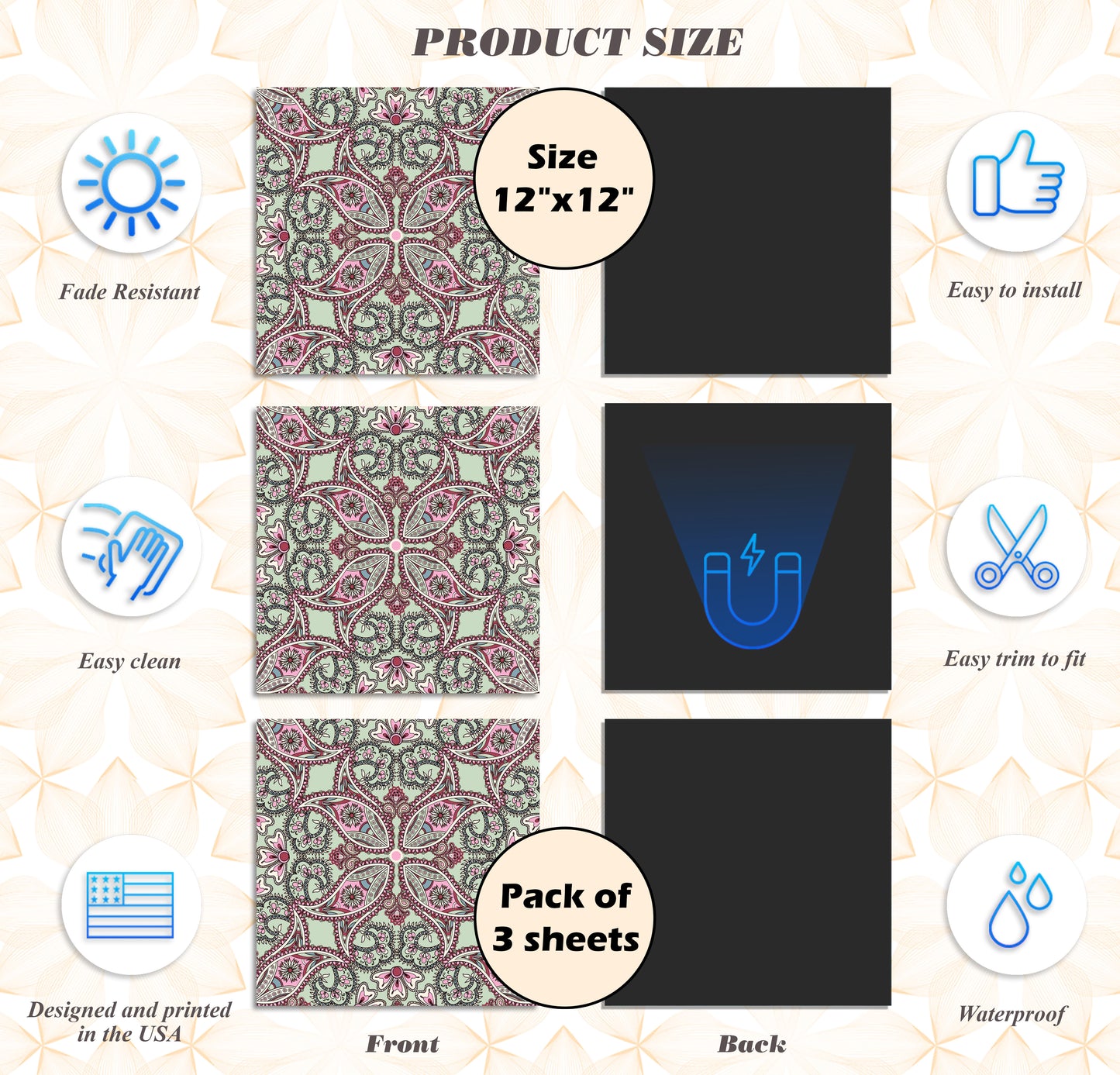 Deluxe School Locker Magnetic Wallpaper (Full sheet Magnetic) - Full Cover Standard Half Lockers - Trimmable, Easy Install, Remove & Reuse - Pack of 12 Sheets - (Floral with Flowers vr32)