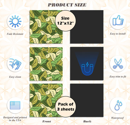 PELICAN INDUSTRIAL Deluxe School Locker Magnetic Wallpaper (Full Sheet Magnetic) - Full Cover Standard Half Lockers - Trimmable, Easy Install, Remove & Reuse - Pack of 12 Sheets - (Green Leaves vr51)
