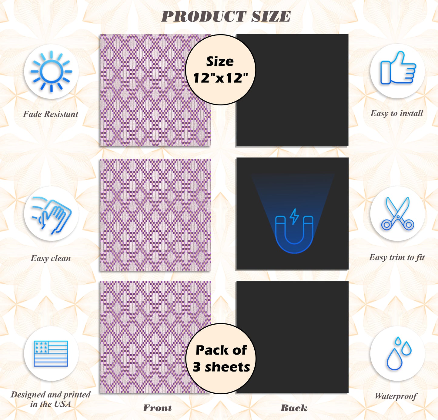 PELICAN INDUSTRIAL Deluxe School Locker Magnetic Wallpaper (Full Sheet Magnetic) - Full Cover Standard Half Lockers Pack of 12 Sheets - (Geometric vr64)