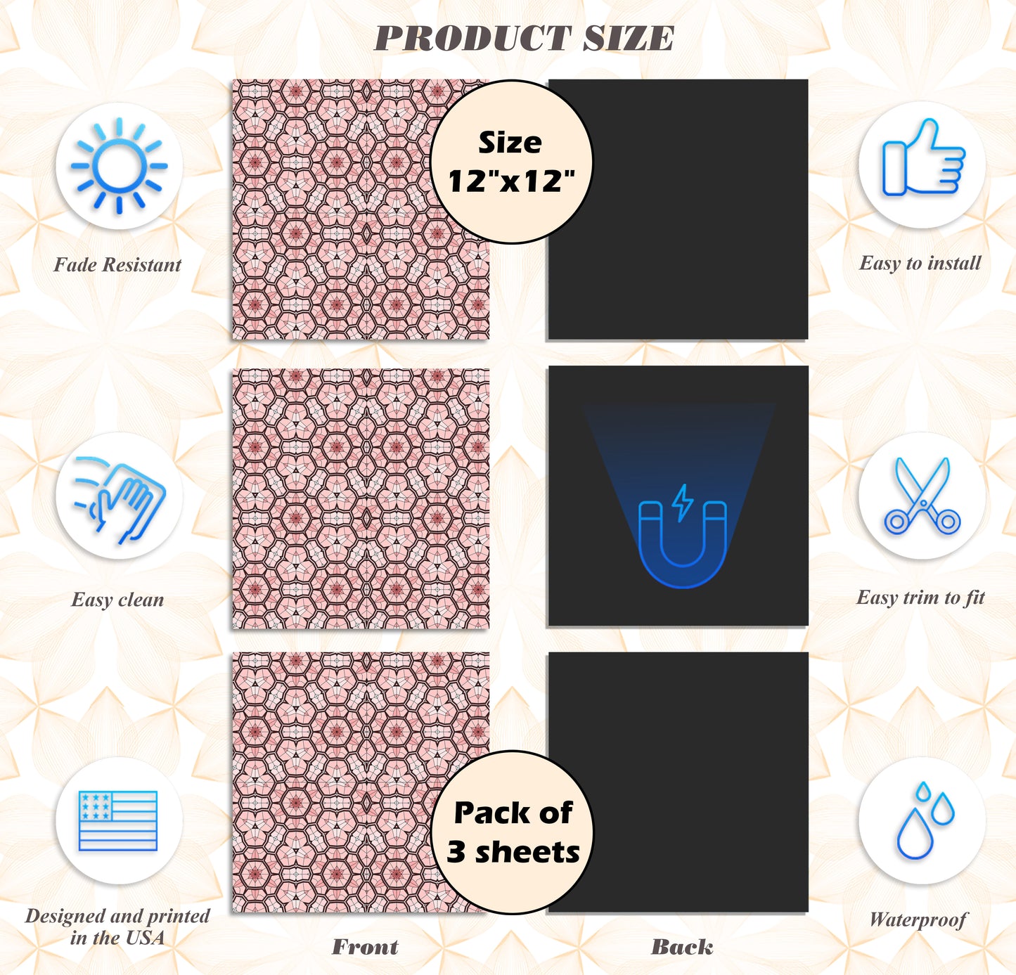 PELICAN INDUSTRIAL Deluxe School Locker Magnetic Wallpaper (Full Sheet Magnetic) - Full Cover Standard Half Lockers Pack of 12 Sheets - (Geometric vr56)