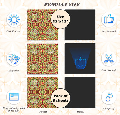Deluxe School Locker Magnetic Wallpaper (Full sheet Magnetic) - Full Cover Standard Half Lockers - Trimmable, Easy Install, Remove & Reuse - Pack of 12 Sheets - (Yellow and Red Mandala vr30)
