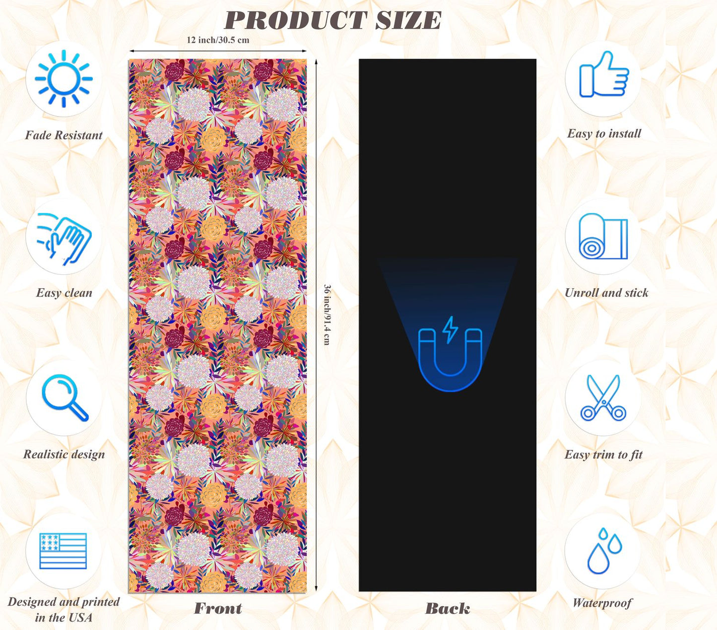 Magnetic Locker Wallpaper - Pack of 2 Rolls - (Flowers) (vg 027)