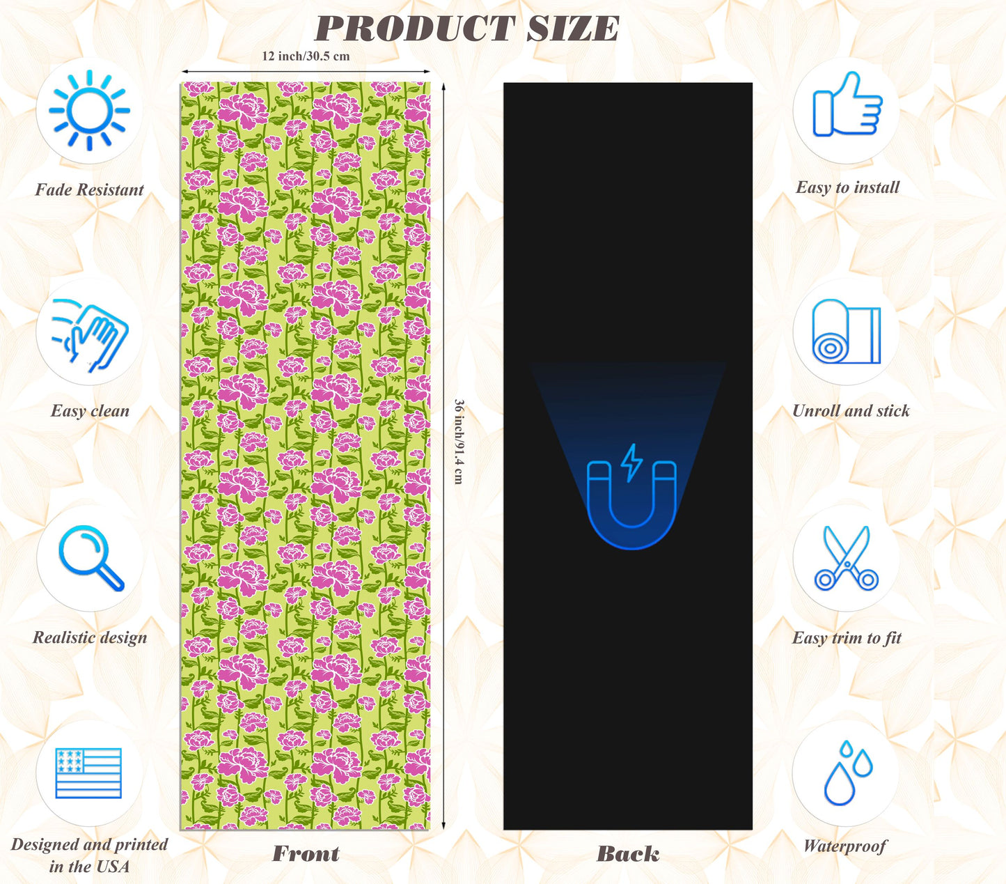 Magnetic Locker Wallpaper - Pack of 2 Rolls - (Flowers) (vg015)