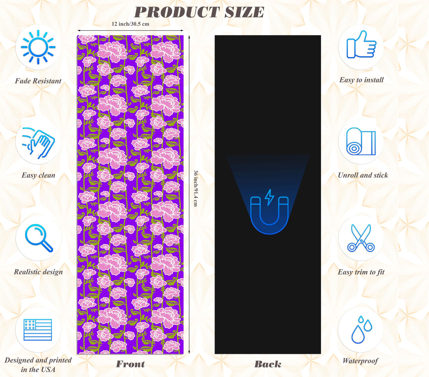 Magnetic Locker Wallpaper - Pack of 2 Rolls - (Flowers) (vg016)