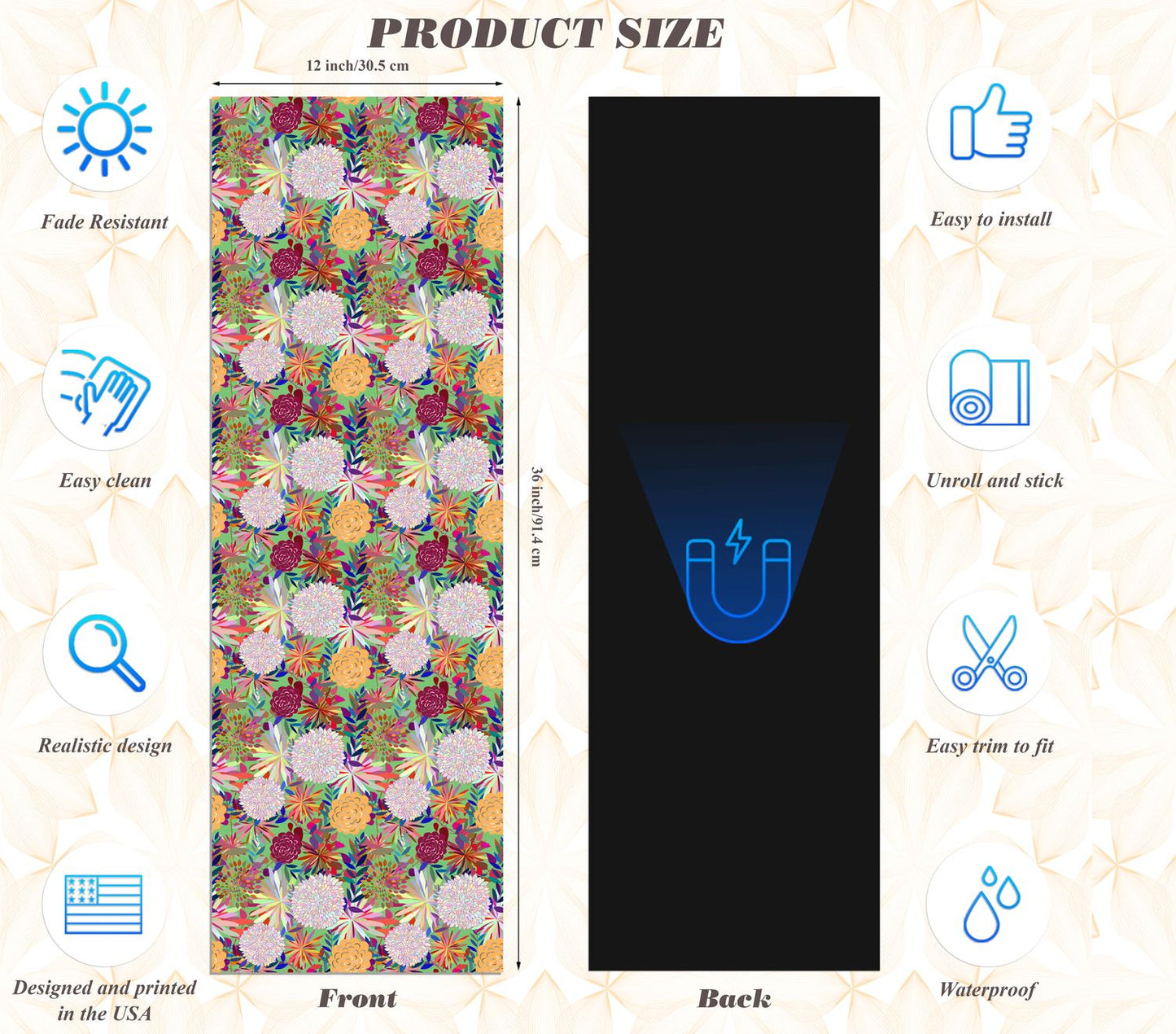 Magnetic Locker Wallpaper - Pack of 2 Rolls - (Flowers) (vg 028)
