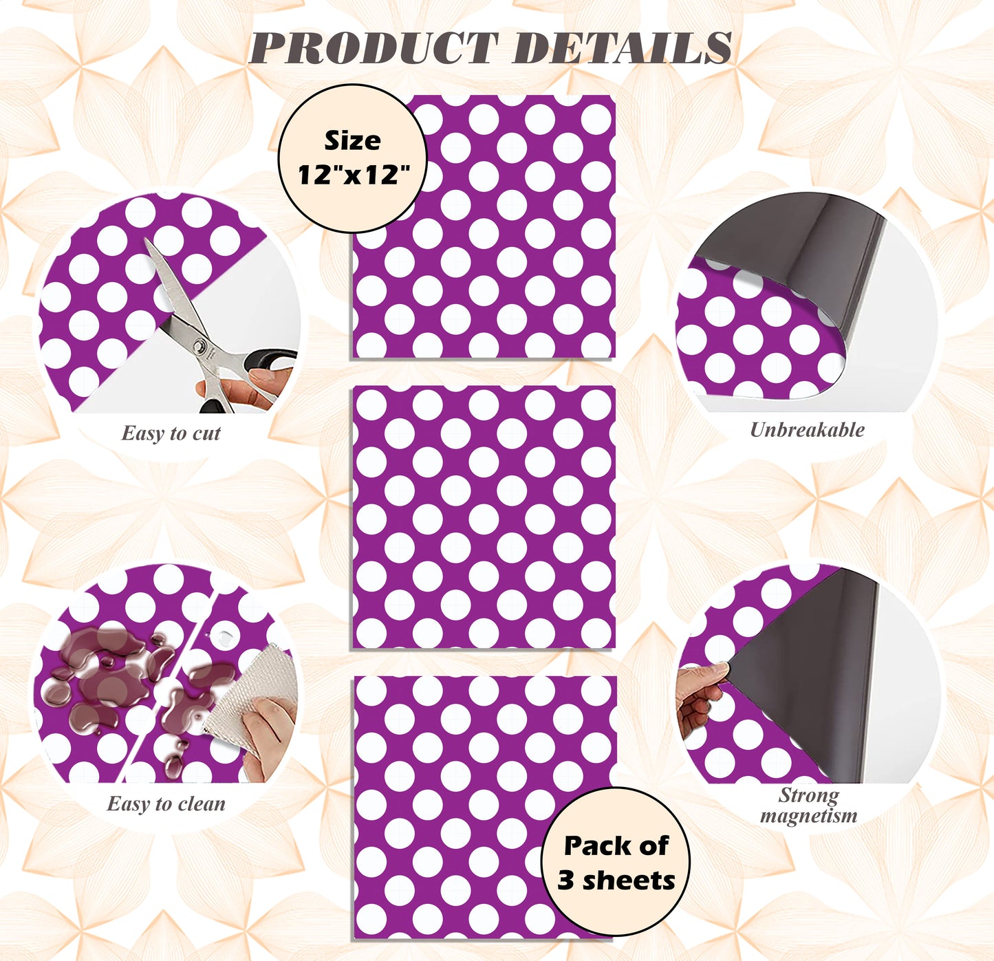 Deluxe School Locker Magnetic Wallpaper - Pack of 3 Sheets - Polka Dot (vg 004)
