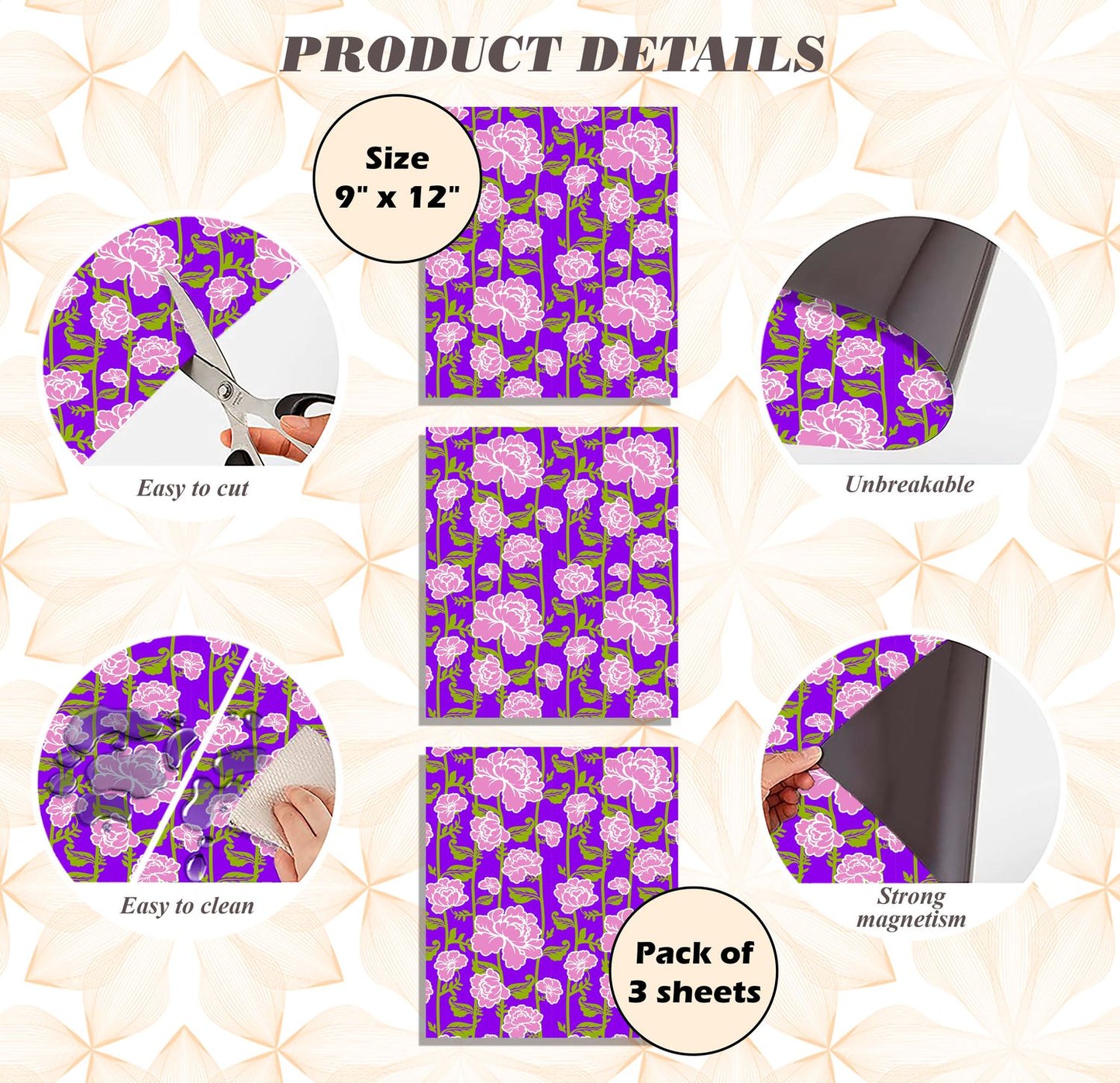 Magnetic Locker Wallpaper - Pack of 3 Sheets - (Flowers) (vg 016)