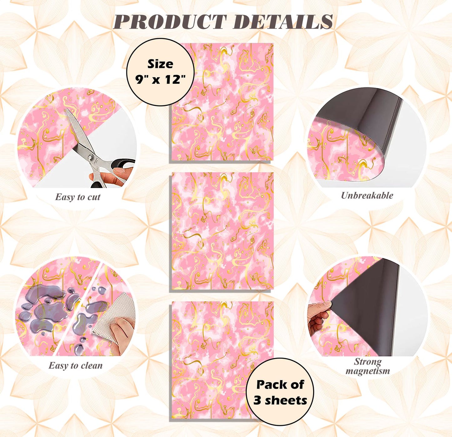 Magnetic Locker Wallpaper (Full sheet Magnetic) - Remove & Reuse Decorative Vinyl - Pack of 3 Sheets (Marble) (vg 030)