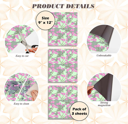 Magnetic Locker Wallpaper (Full sheet Magnetic) - Remove & Reuse Decorative Vinyl - Pack of 3 Sheets (Flowers) (vg 031)