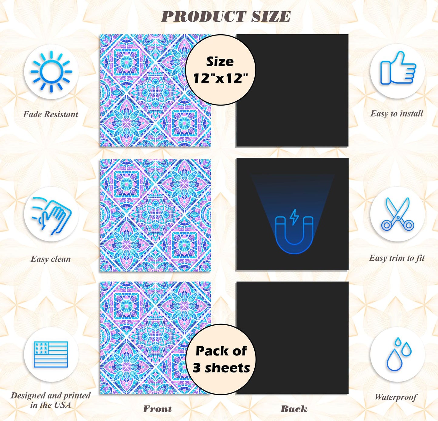 Deluxe School Locker Magnetic Wallpaper - Pack of 3 Sheets - Geometric (vg 021)