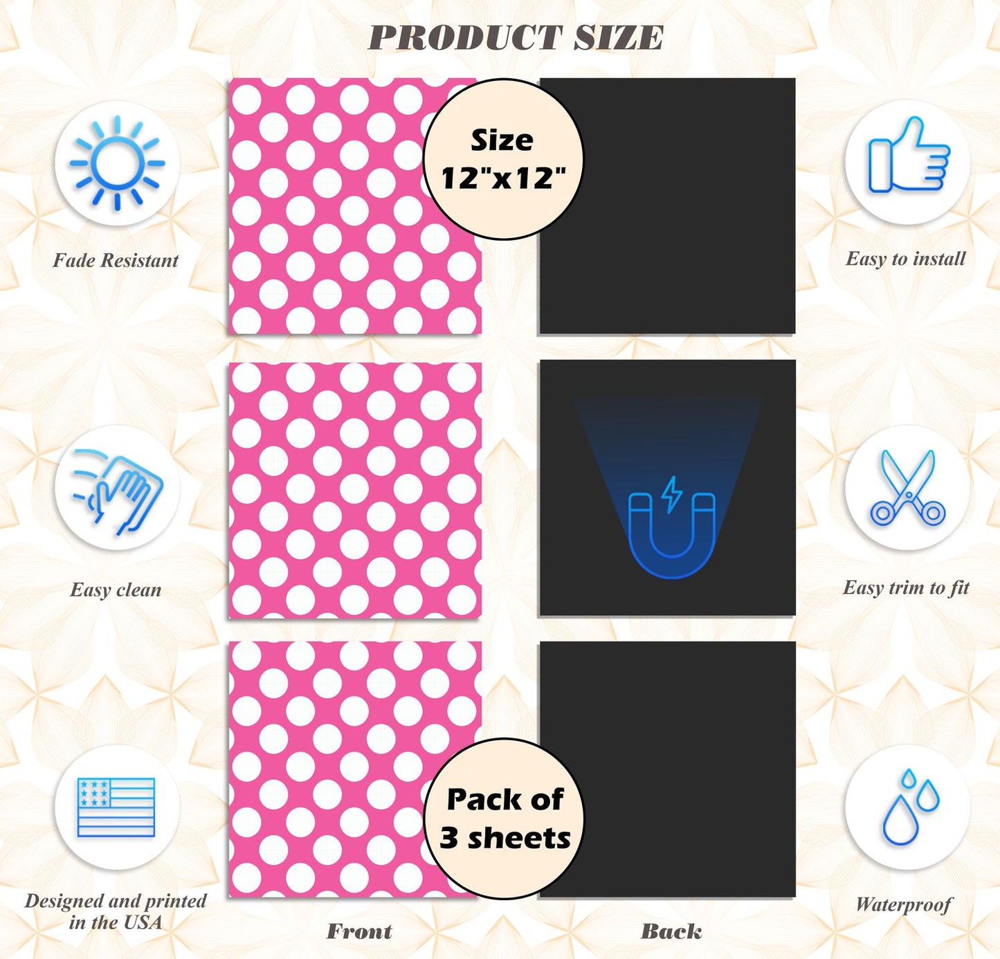 Deluxe School Locker Magnetic Wallpaper - Pack of 3 Sheets - Polka Dot (vg 001)