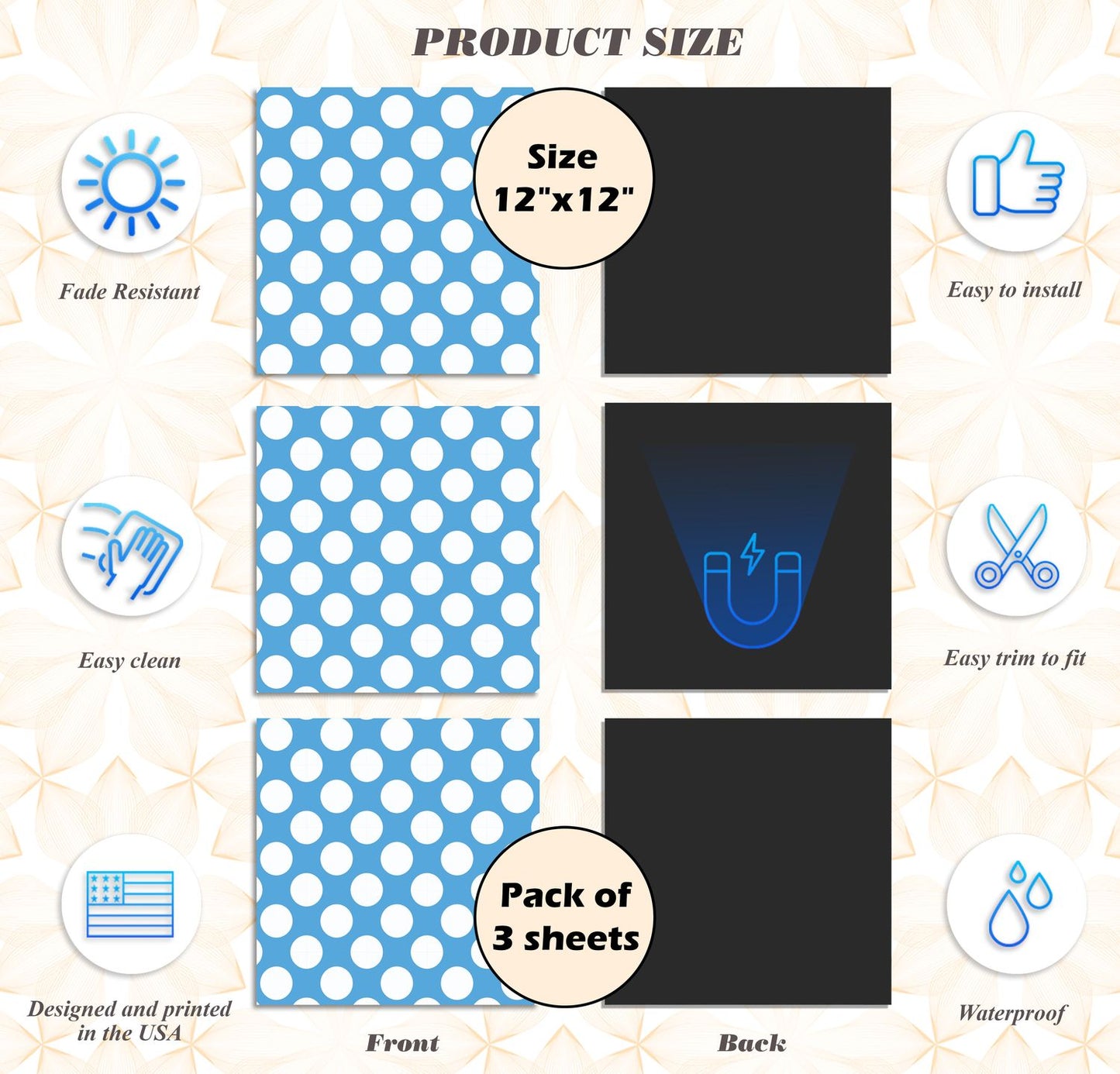 Deluxe School Locker Magnetic Wallpaper - Pack of 3 Sheets - Polka Dot (vg 003)