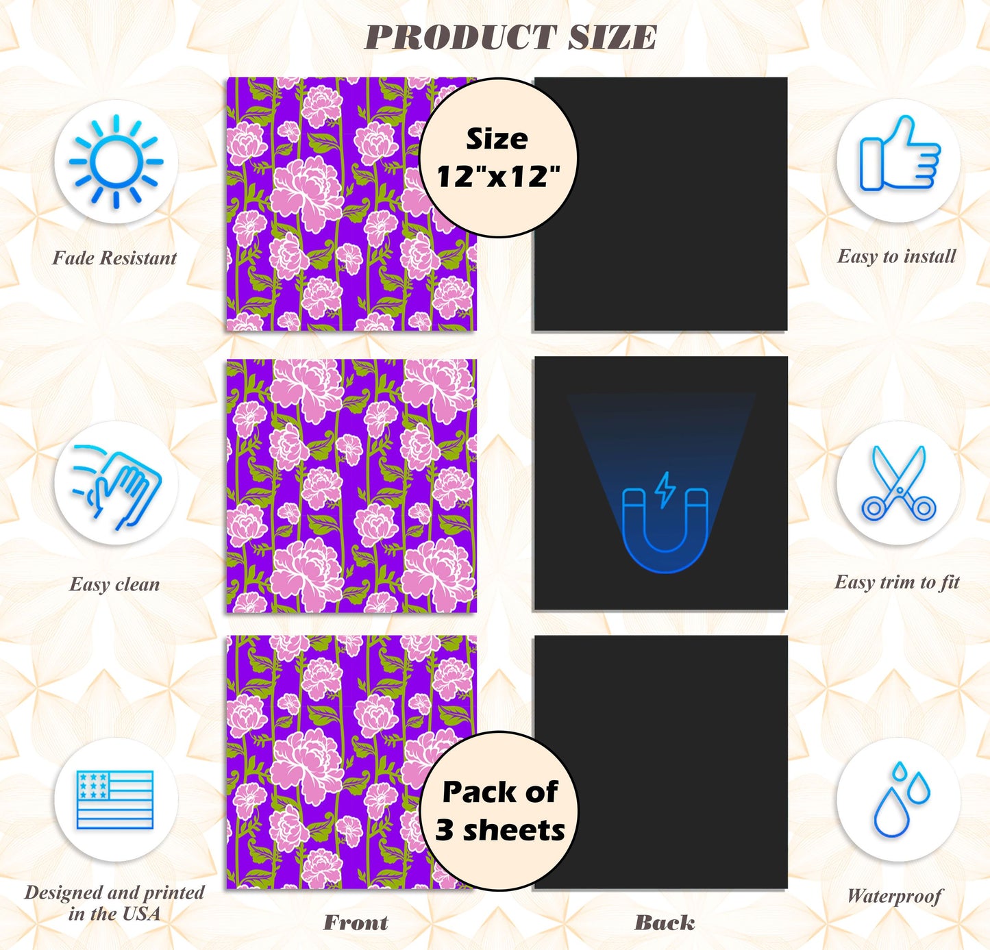 Deluxe School Locker Magnetic Wallpaper - Pack of 3 Sheets - (Flowers) (vg 016)