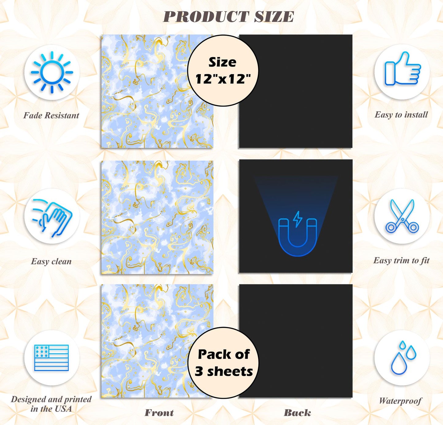 Deluxe School Locker Magnetic Wallpaper - Pack of 3 Sheets - (Marble vg 034)