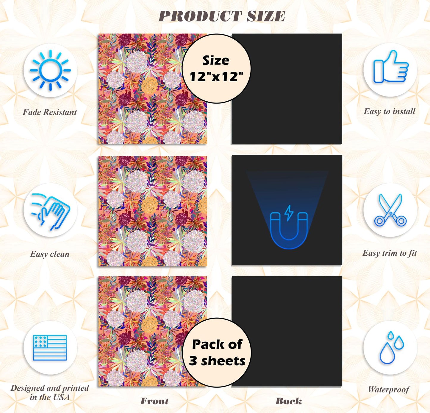 Deluxe School Locker Magnetic Wallpaper - Pack of 3 Sheets - (Flowers) (vg 027)