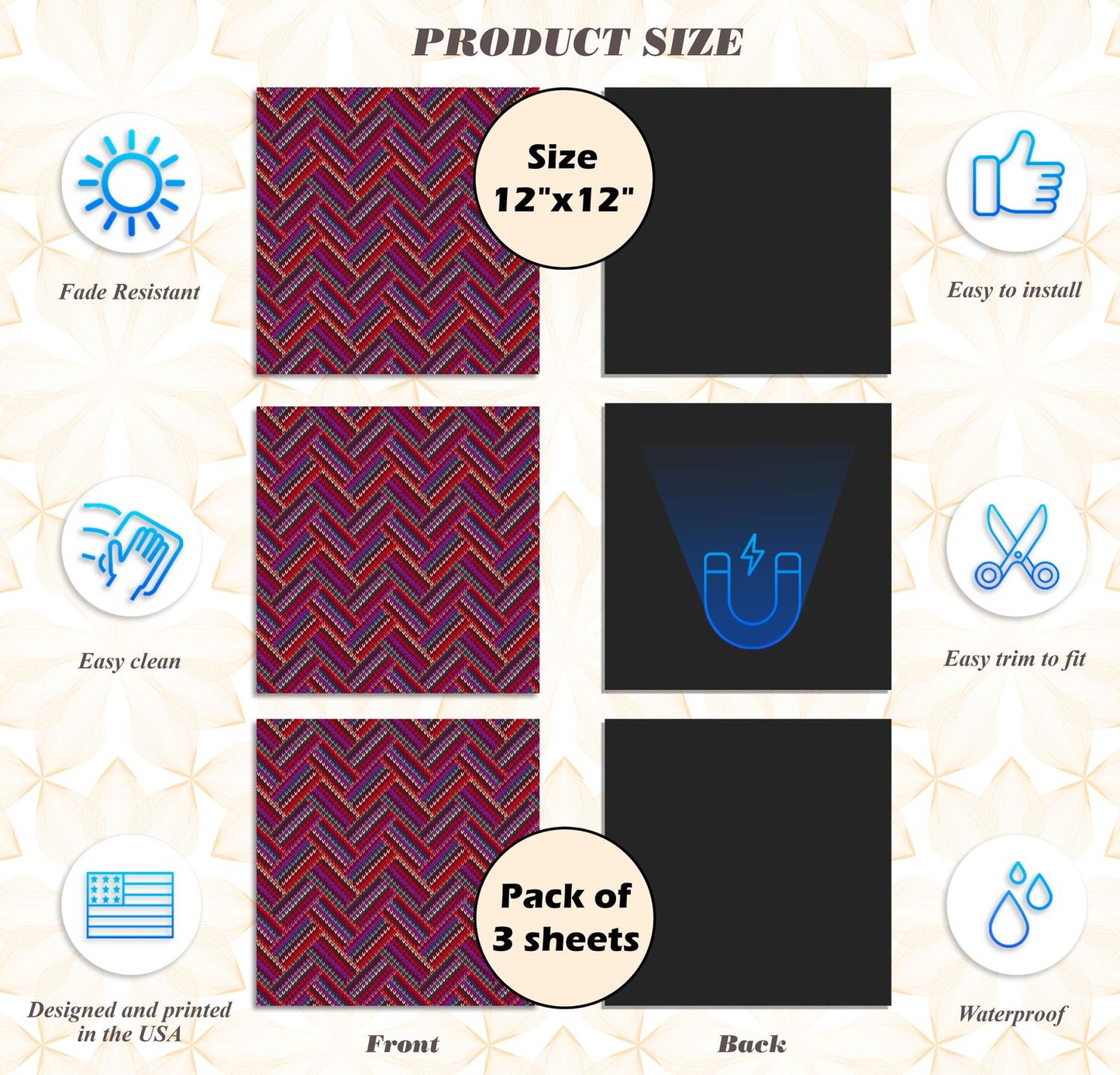 Deluxe School Locker Magnetic Wallpaper - Pack of 3 Sheets - Geometric (vg 020)