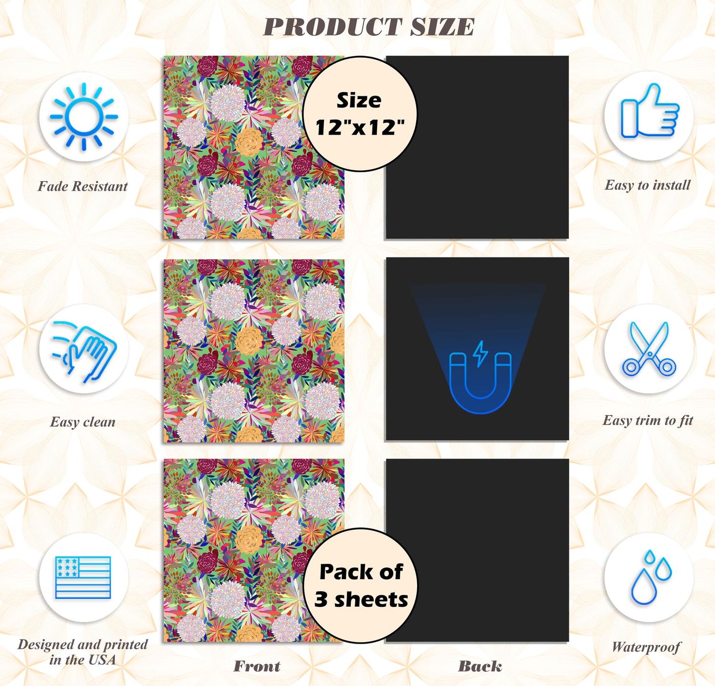 Deluxe School Locker Magnetic Wallpaper - Pack of 3 Sheets - (Flowers) (vg 028)