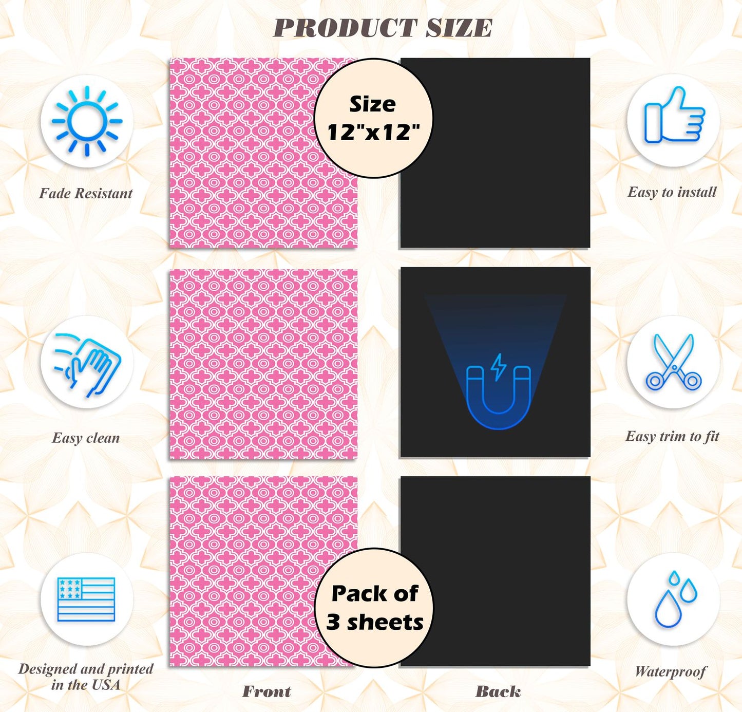 Deluxe School Locker Magnetic Wallpaper - Pack of 3 Sheets - Geometric (vg 013)