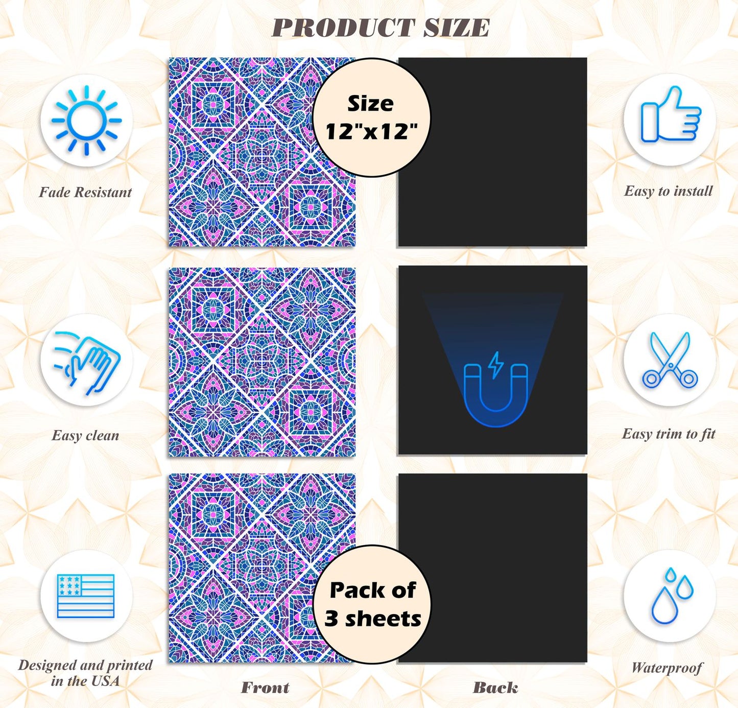Deluxe School Locker Magnetic Wallpaper - Pack of 3 Sheets - Geometric (vg 023)